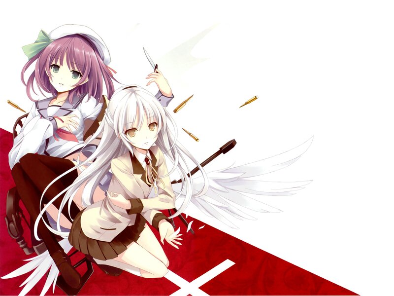 Two Anime Girls with Wings — White, Dramatic, Bullets