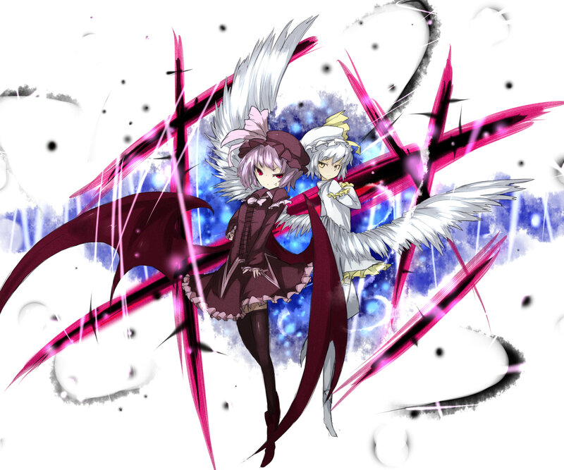 Two Anime Girls with Wings — White, Dramatic, Dark Energy