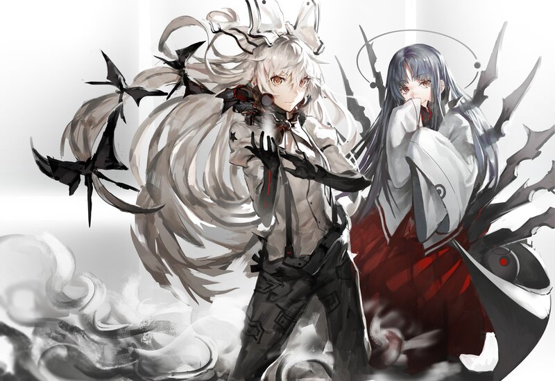Two Anime Girls with Wings — White, Dramatic, Digital Art, Smoke