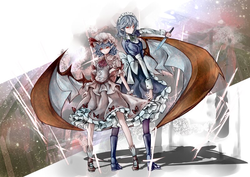 Two Anime Girls with Wings — White, Dramatic, Digital Art, Sword