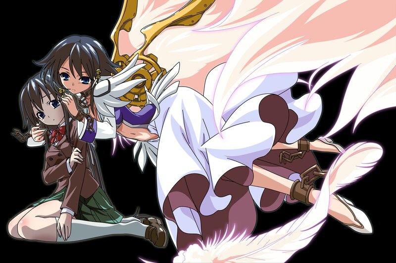 Two Anime Girls with Wings — White, Dramatic, School Uniform
