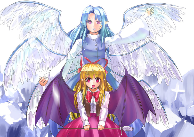 Two Anime Girls with Wings — White, Fantasy