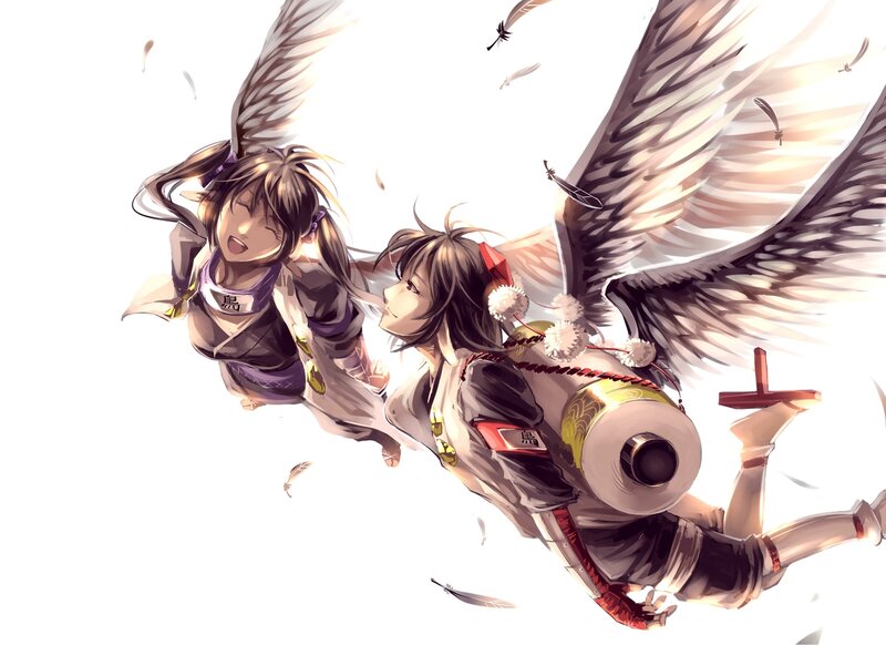 Two Anime Girls with Wings — White, Joyful