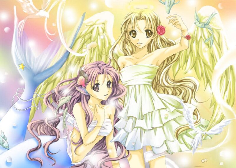 Two Anime Girls with Wings — Yellow, Serene