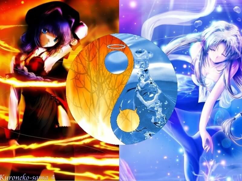 Two Anime Girls with Yin-yang Symbol