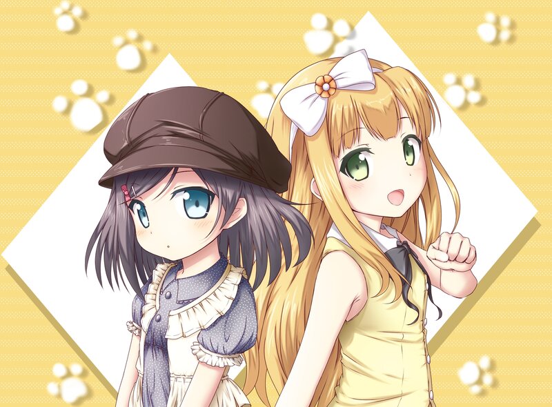 Two Anime Girls — Yellow, Cheerful, Bow