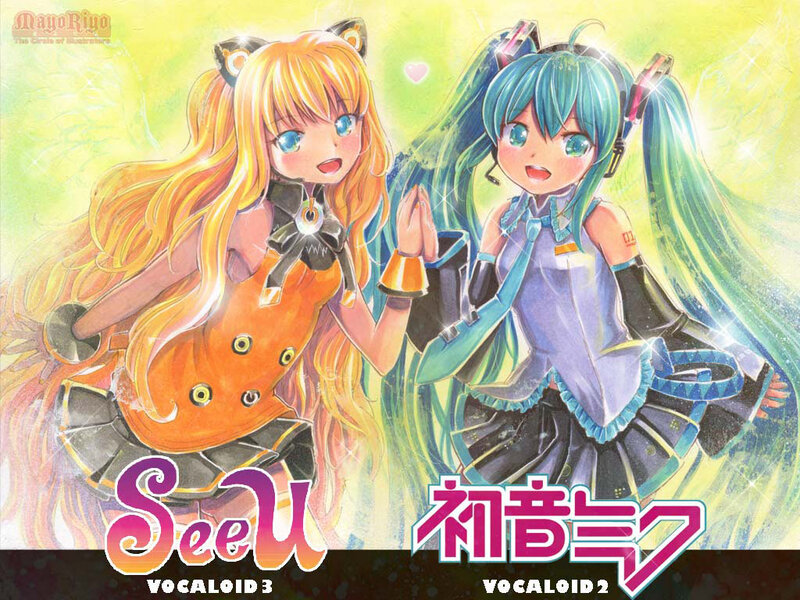 Two Anime Girls — Yellow, Cheerful, Cat Ears, Microphone