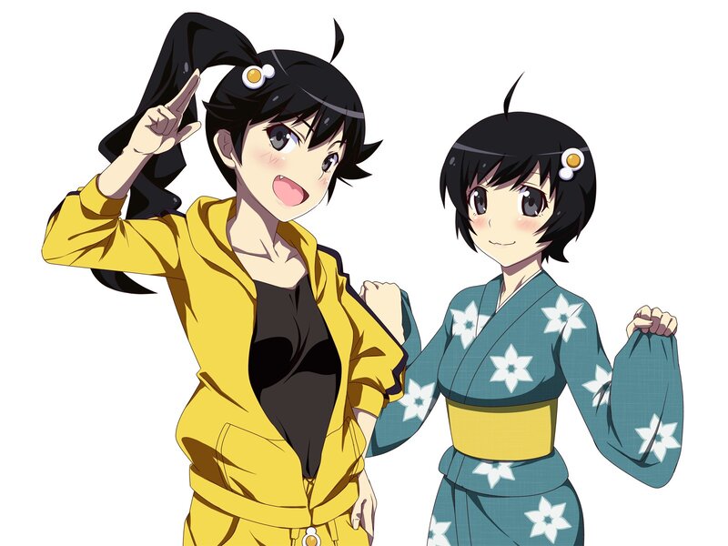Two Anime Girls — Yellow, Cheerful, Kimono
