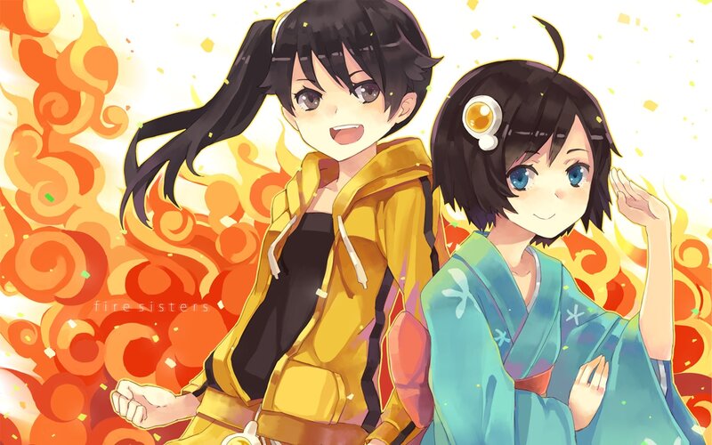 Two Anime Girls — Yellow, Festive, Fire