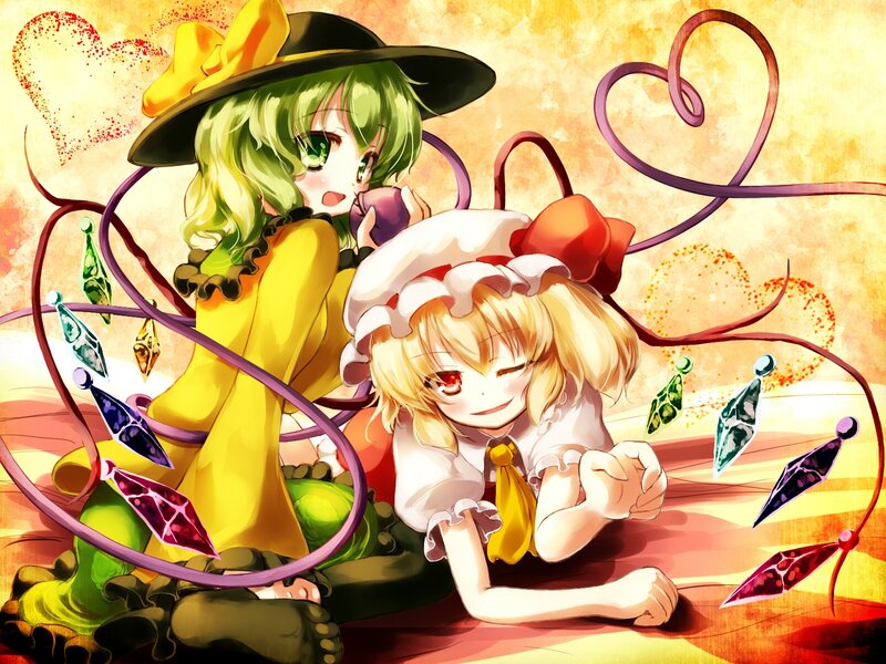 Two Anime Girls — Yellow, Playful, Hat, Crystal