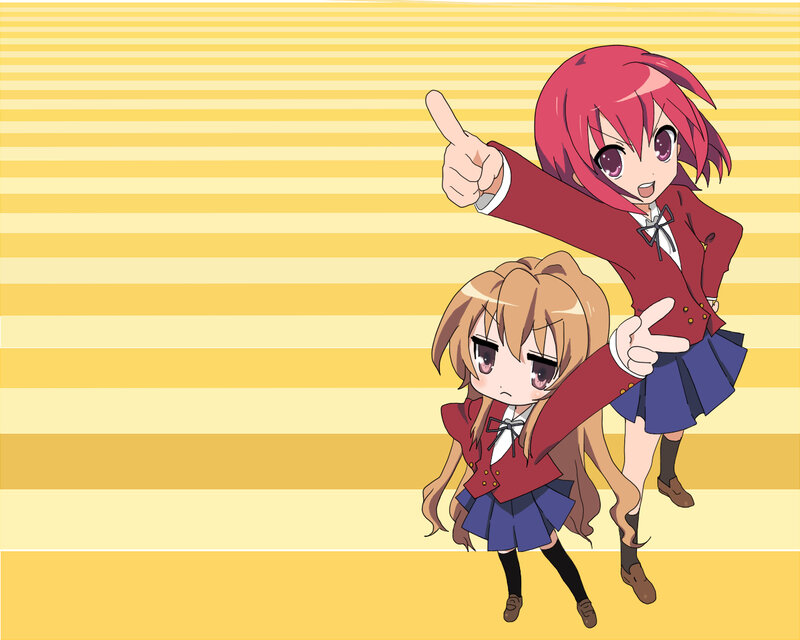 Two Anime Girls — Yellow, Playful, School Uniform