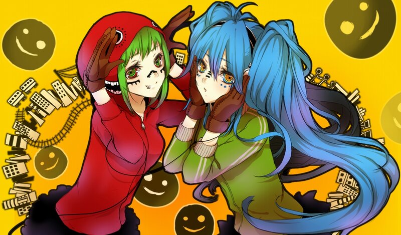 Two Anime Girls — Yellow, Playful, Smiley Faces