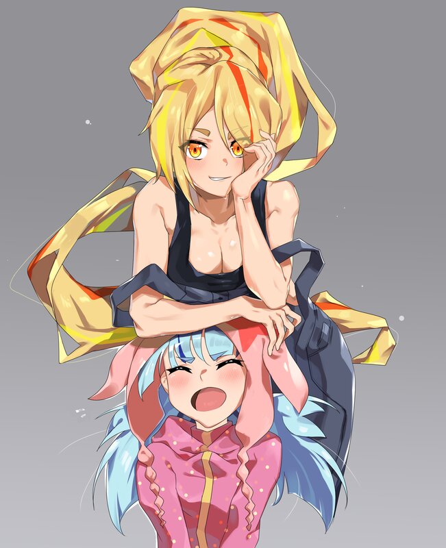 Two Anime Girls — Yellow, Playful, Towel