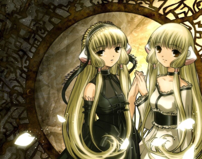 Two Anime Girls — Yellow, Serene, Long Hair, Earrings