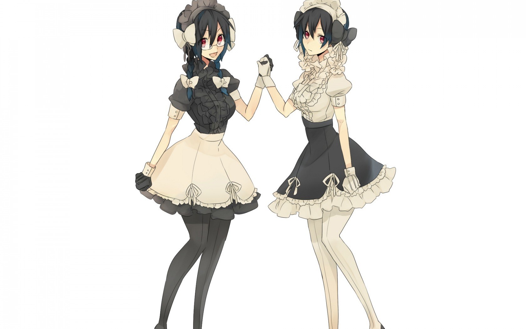 two anime maids holding hands