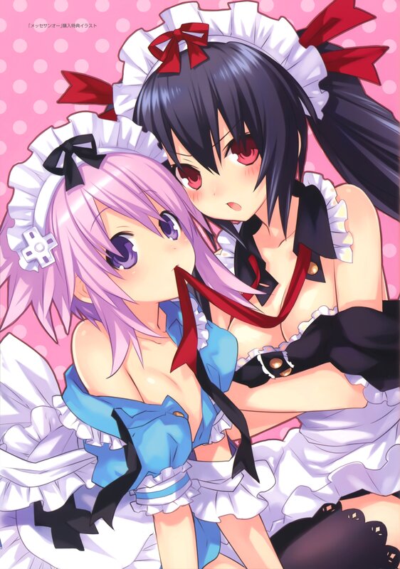 Two anime maids in a close embrace