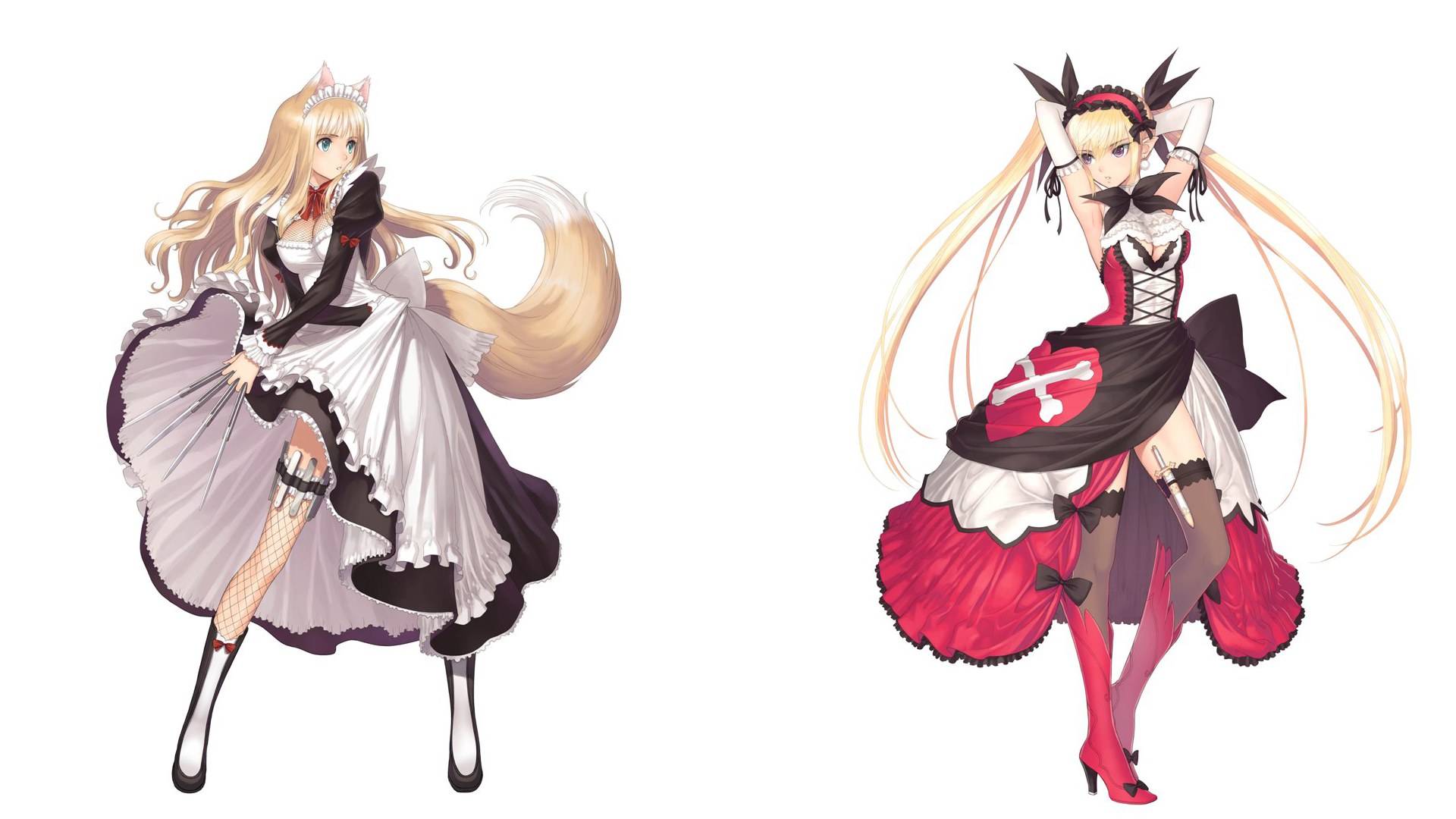 two anime maids in costumes