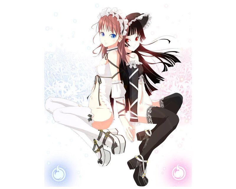 two anime maids in white and black
