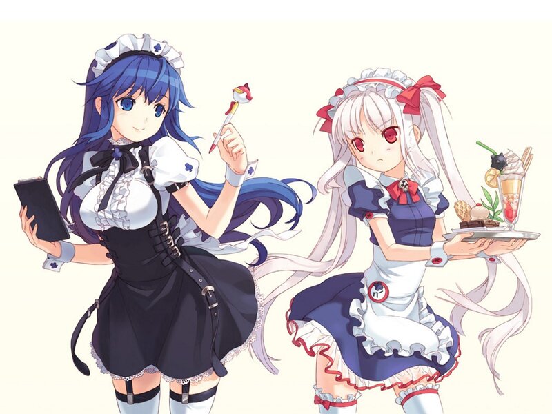Two anime maids serving drinks