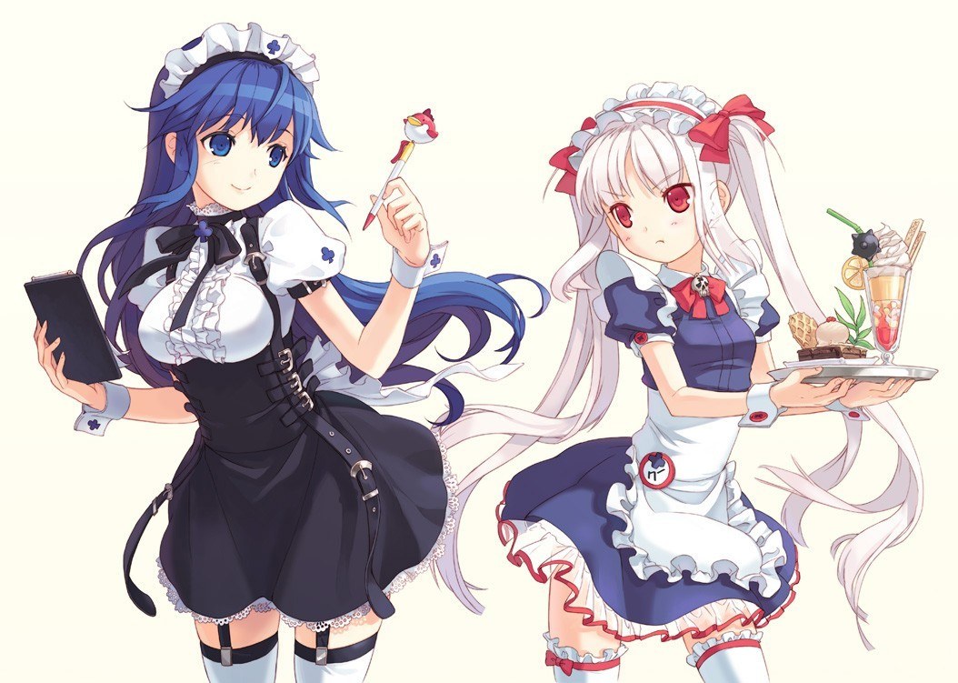 Two anime maids serving food
