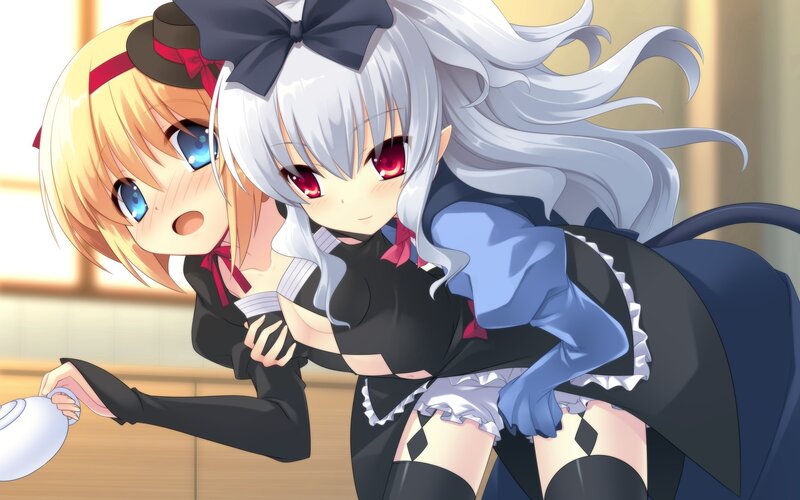Two anime maids serving tea