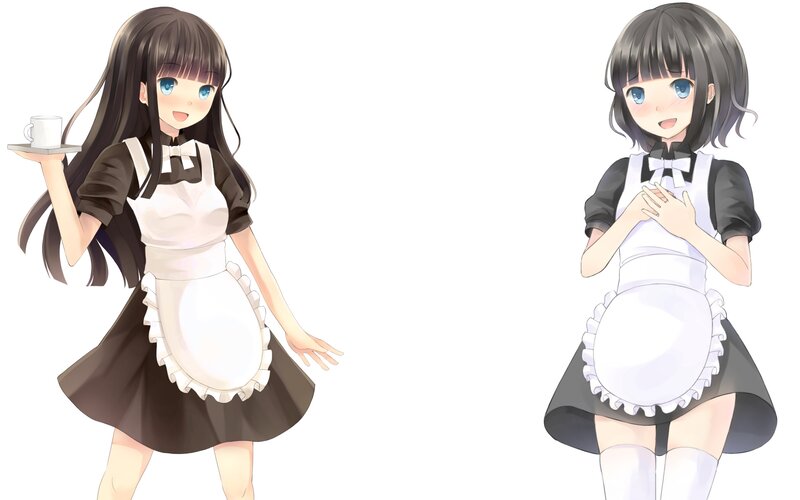 Two anime maids serving tea