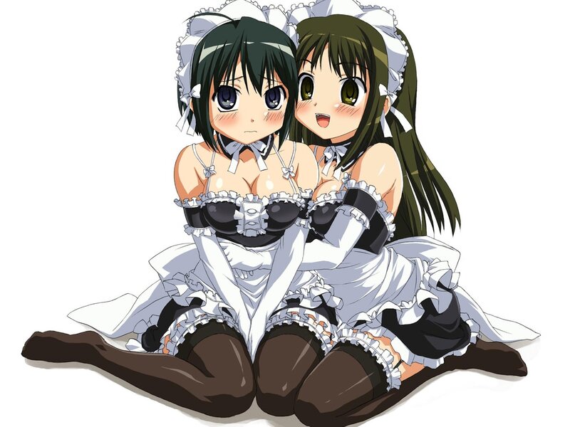 two anime maids sitting