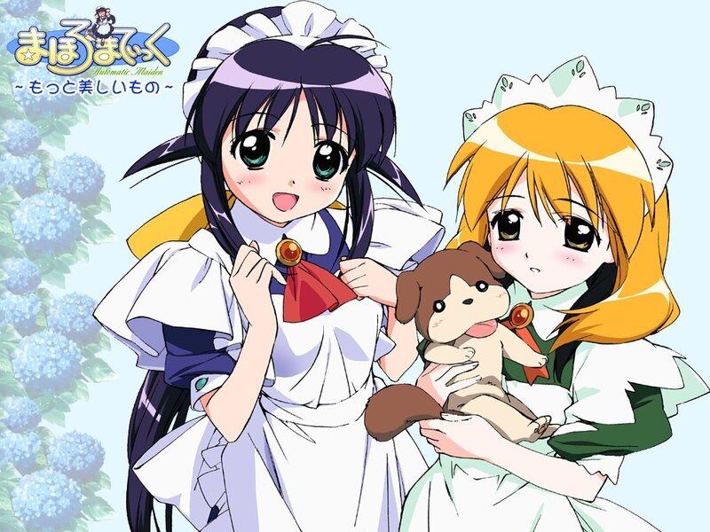 Two anime maids with a plush toy