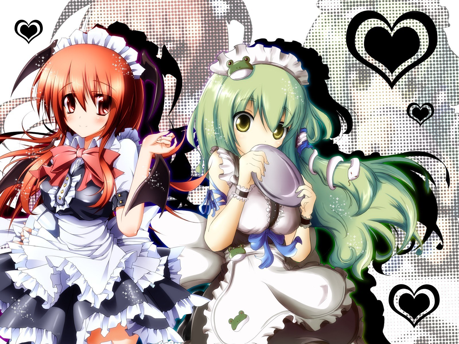 Two anime maids with hearts
