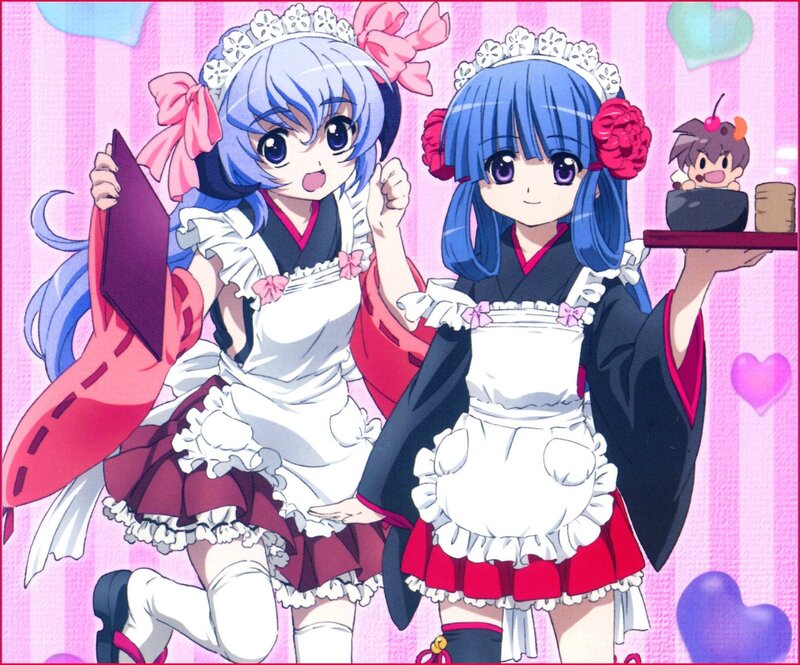 Two anime maids with hearts