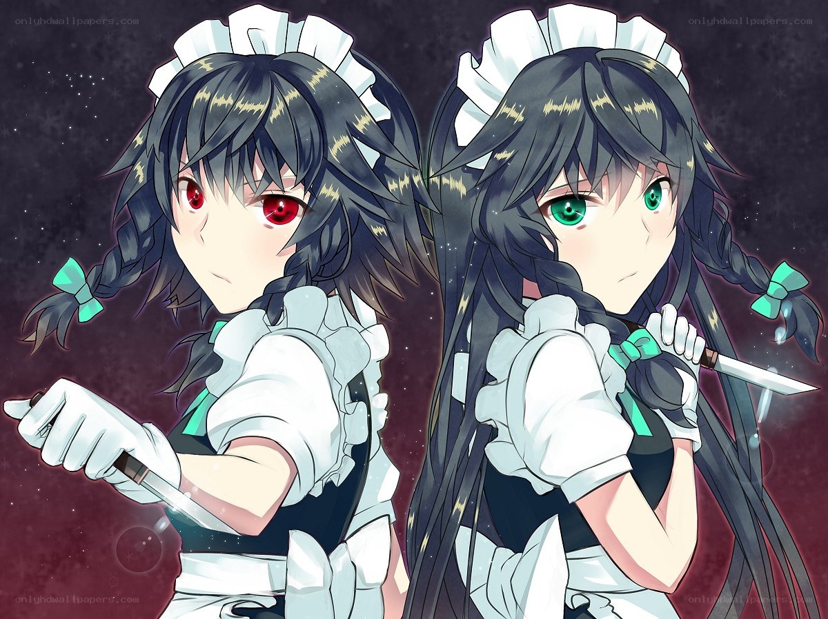 Two anime maids with knives