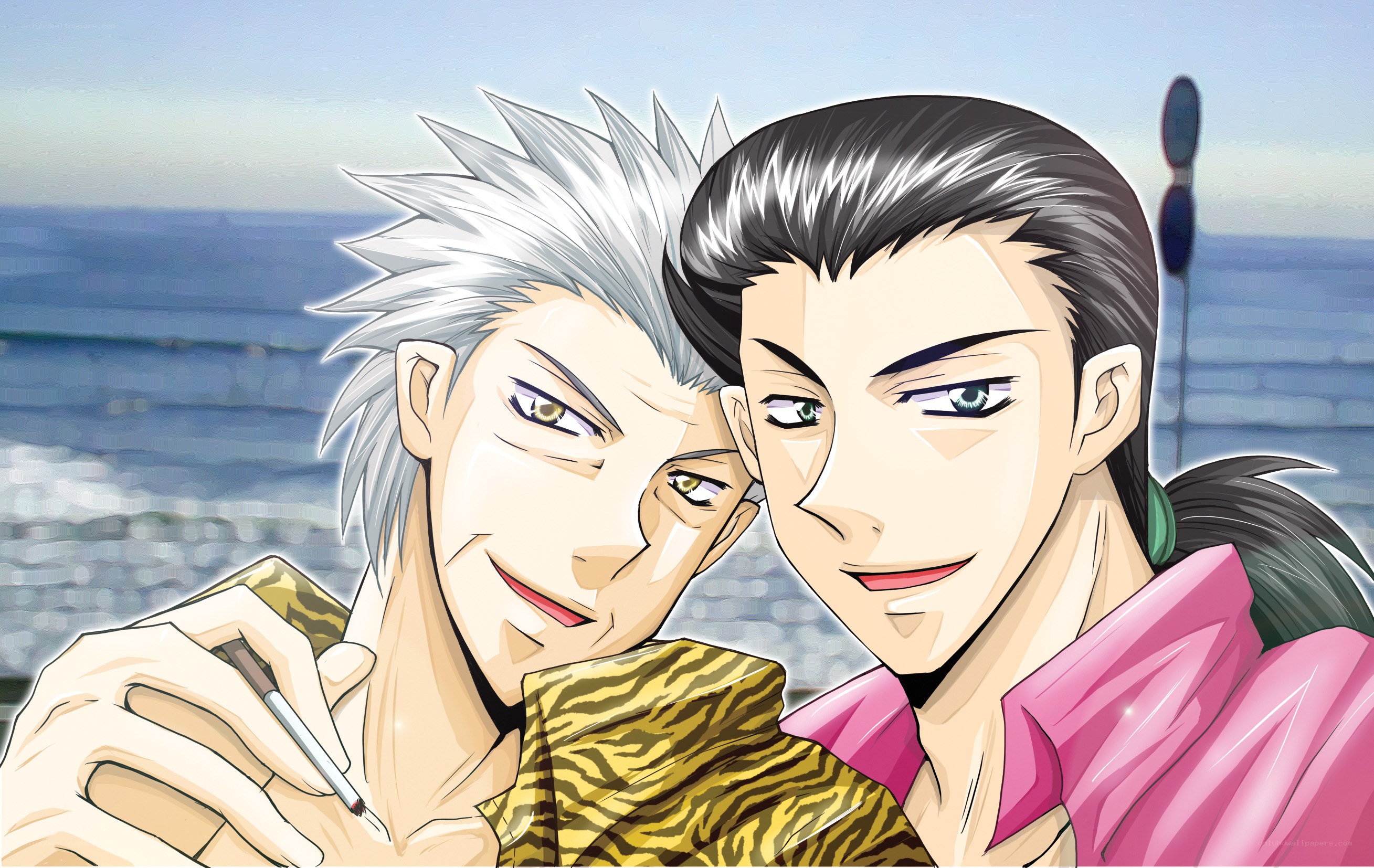 Two anime men by the sea