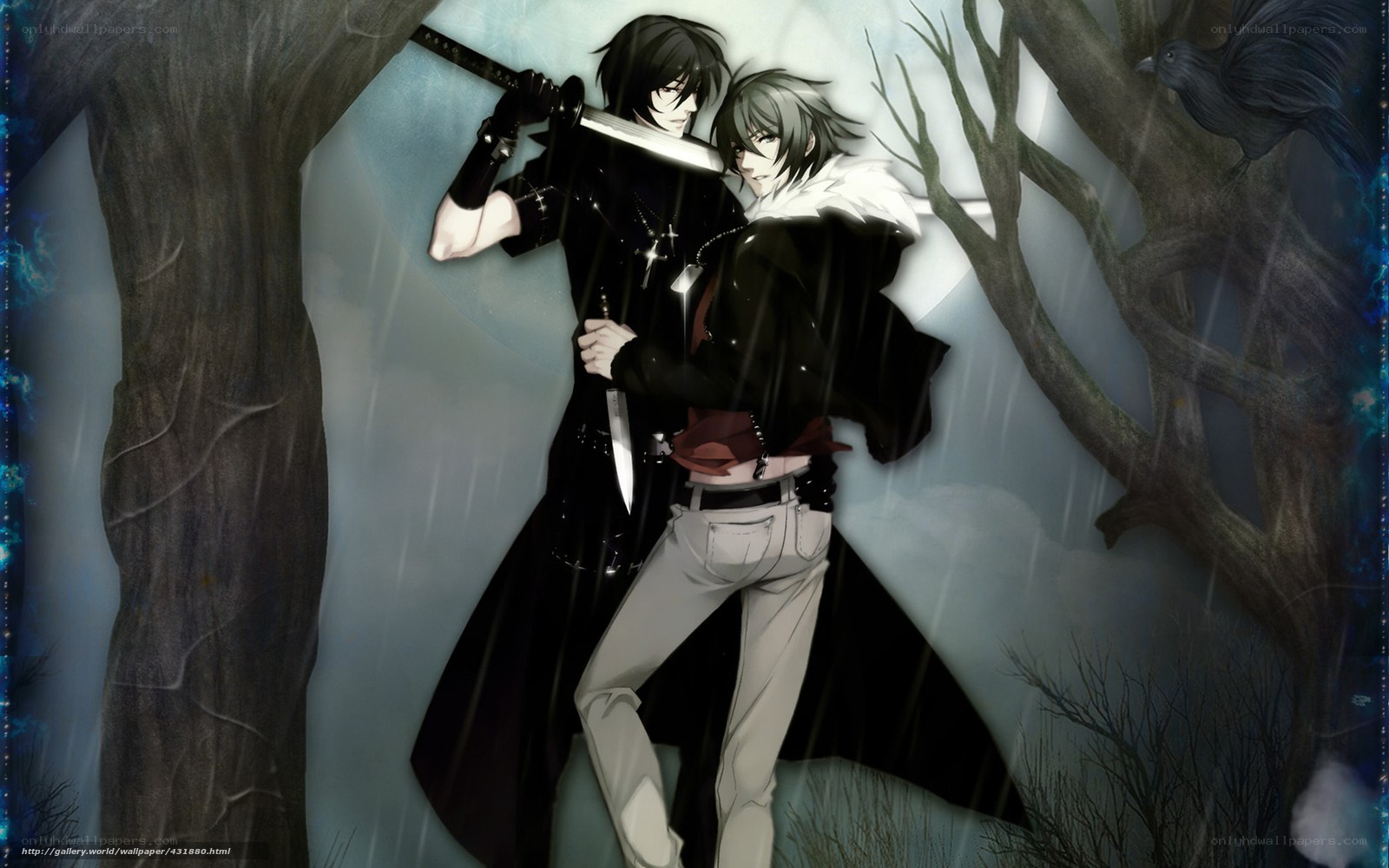 Two anime men in a storm