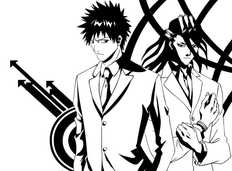 Two Anime Men in Suits — Black, Dramatic, Manga