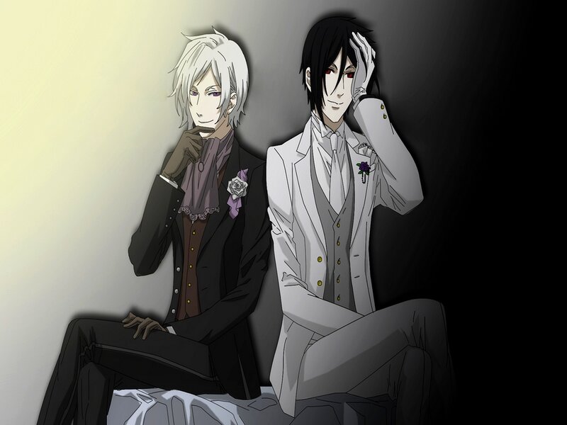 Two Anime Men in Suits — Black, Dramatic