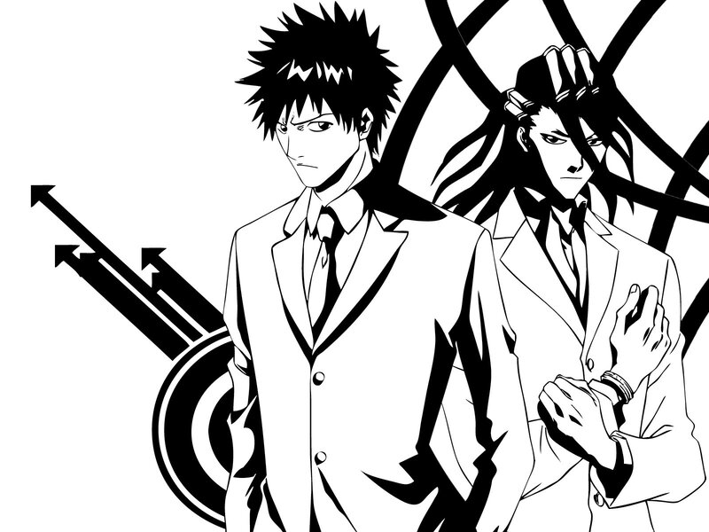 Two Anime Men in Suits — Black, Serious