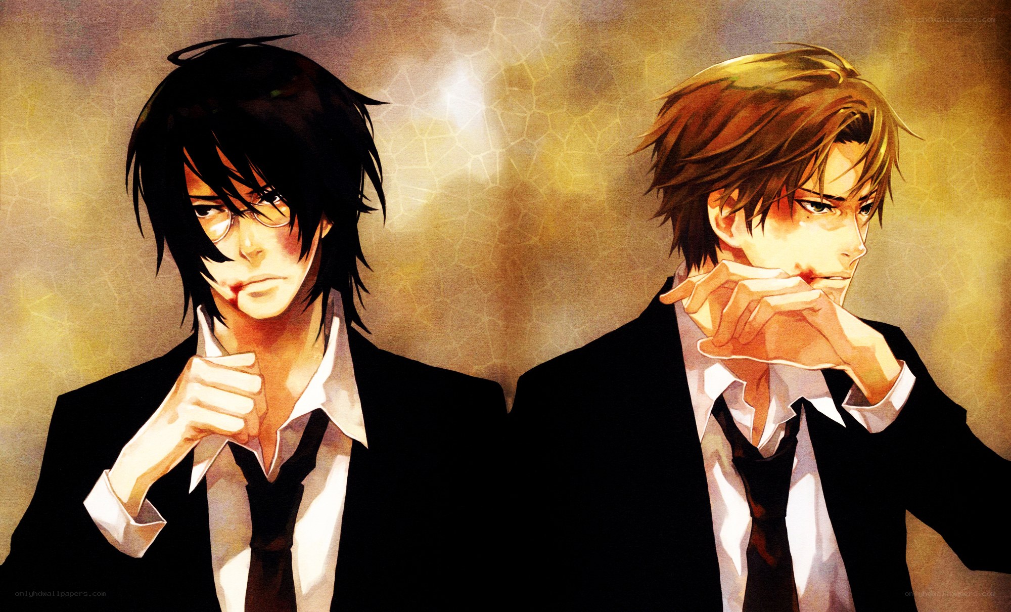 two anime men in suits