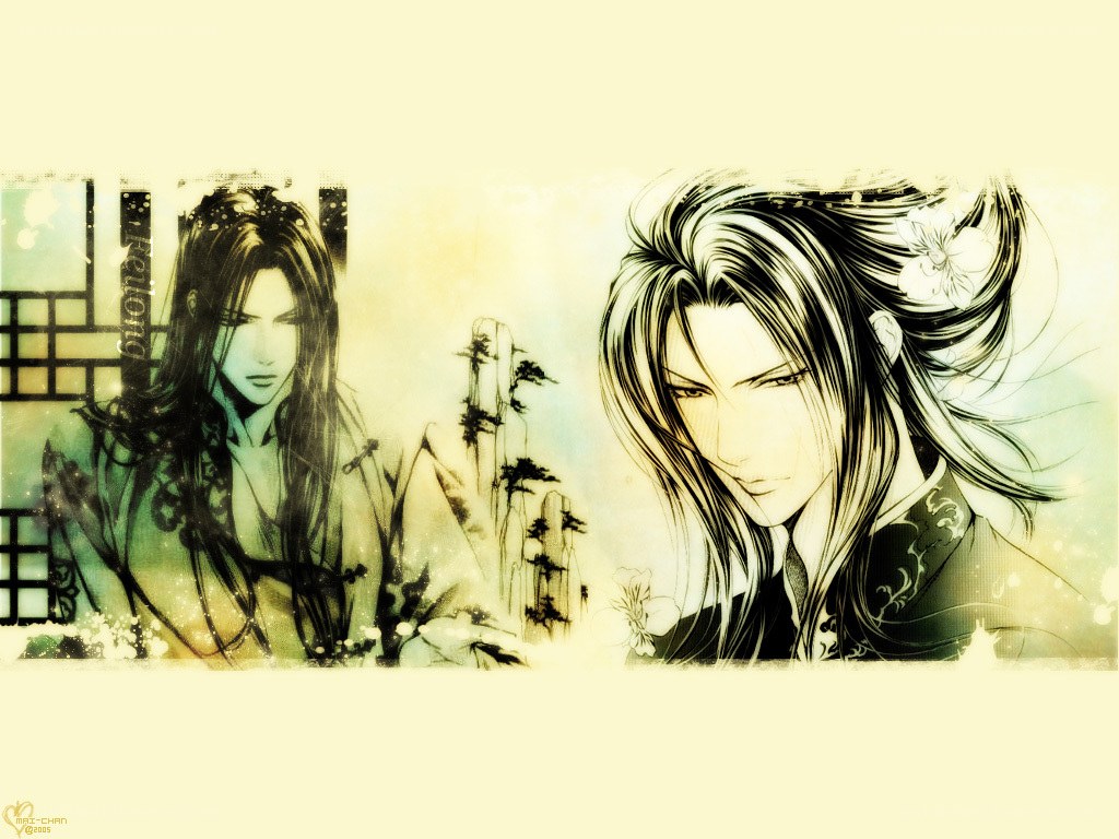 Two anime men in traditional attire