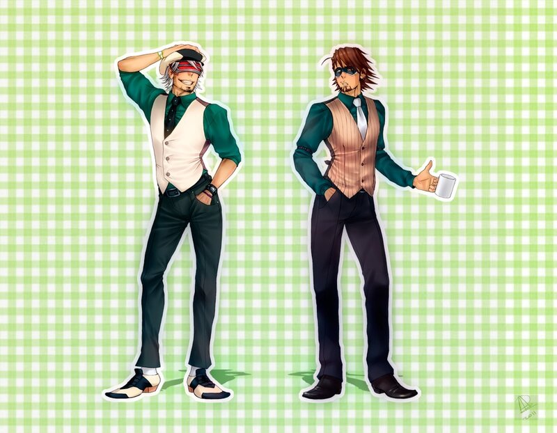 Two anime men in vests