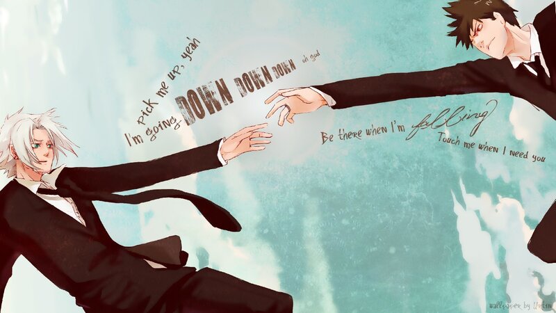 two anime men reaching