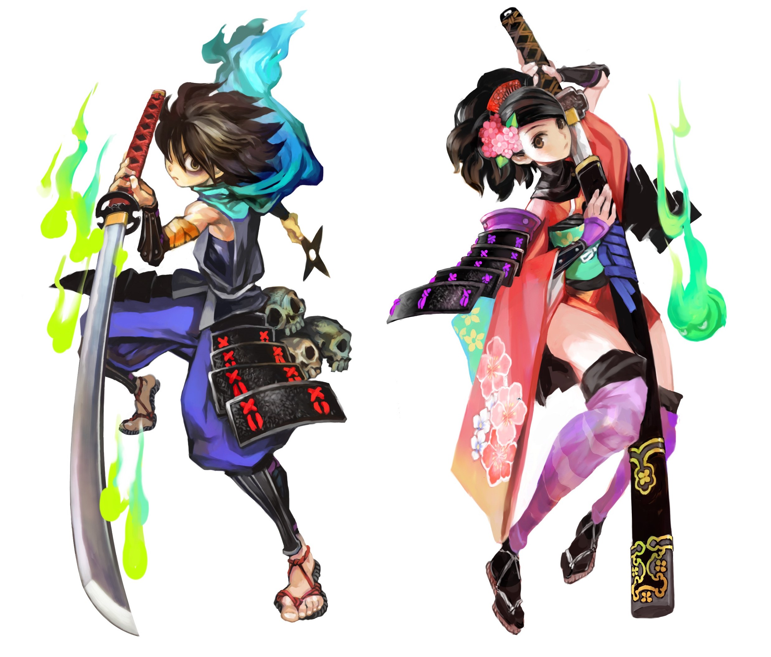 Two anime samurai warriors
