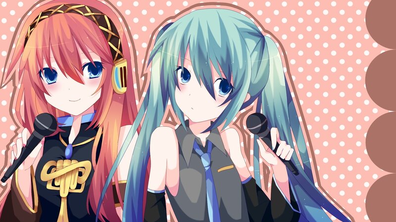 Two anime singers with microphones