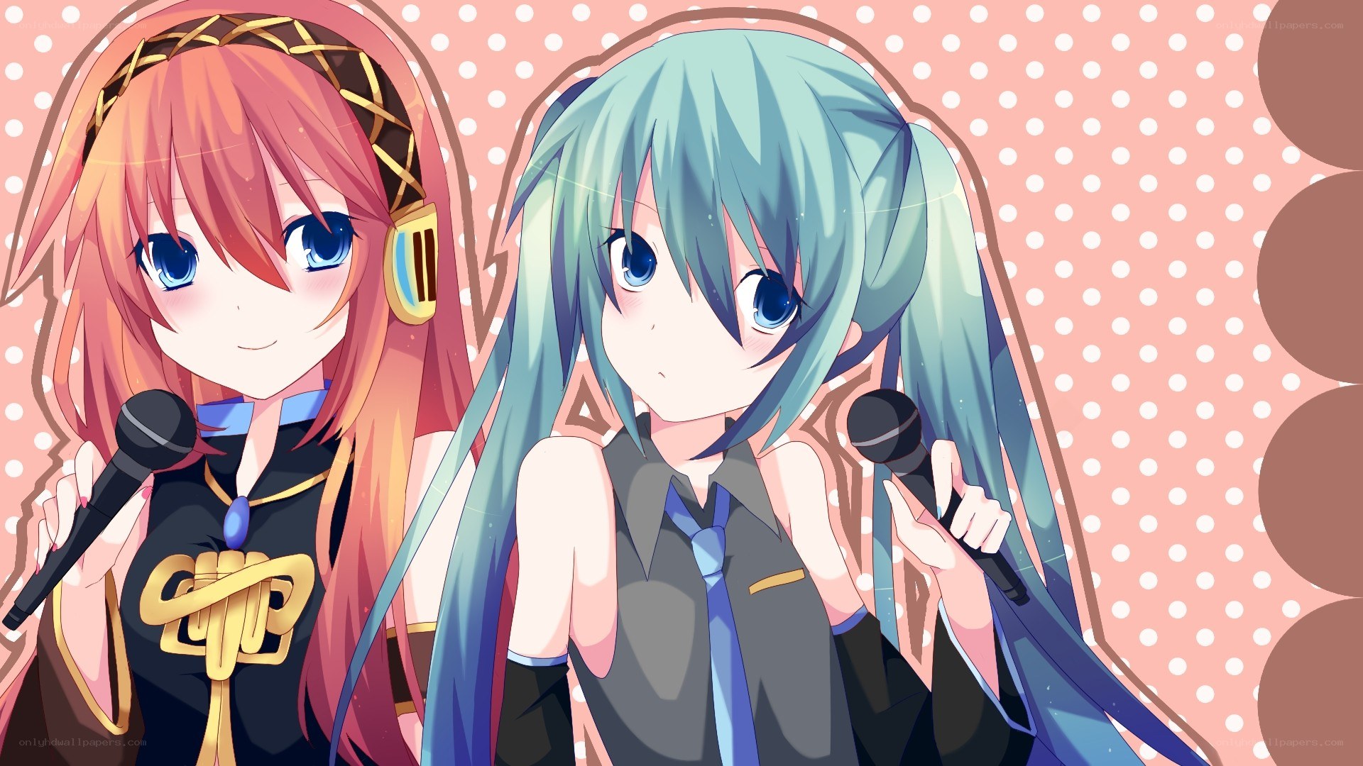 Two anime singers with microphones