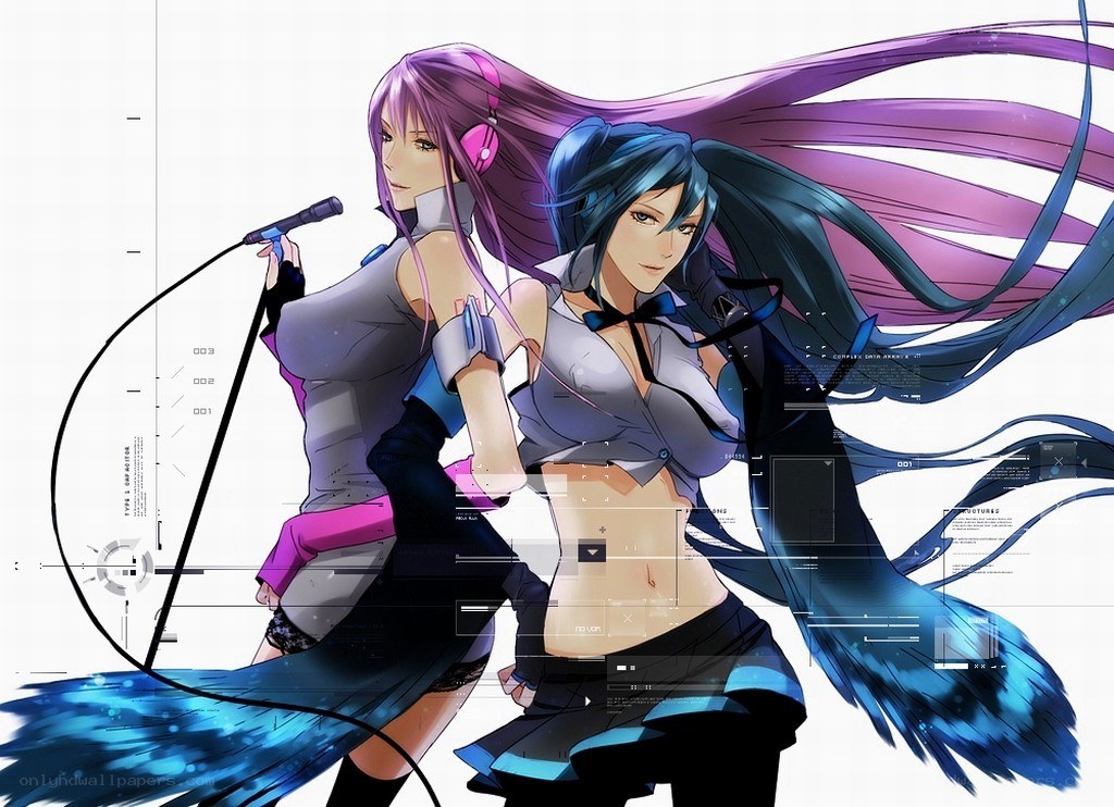 Two anime singers with microphones