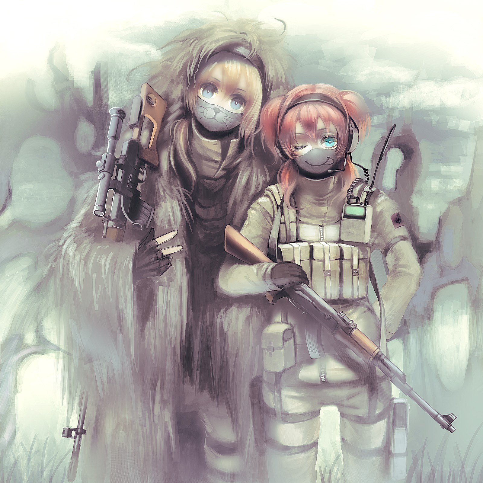 Two anime soldiers in combat gear
