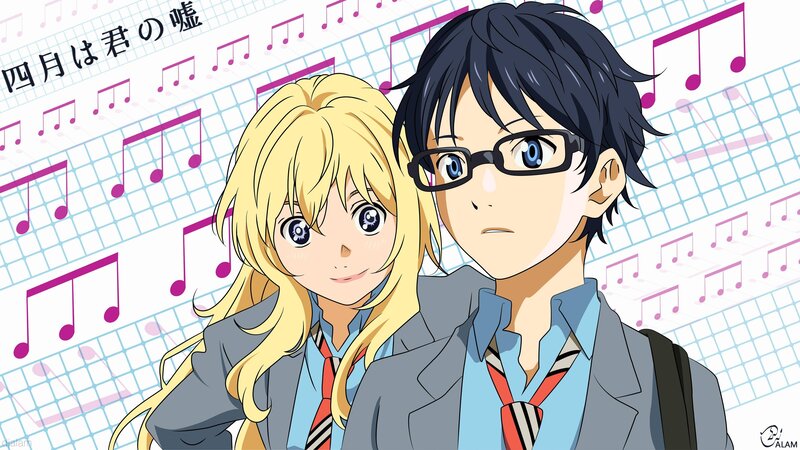 Two Anime Students — Blue, Calm, Music Notes
