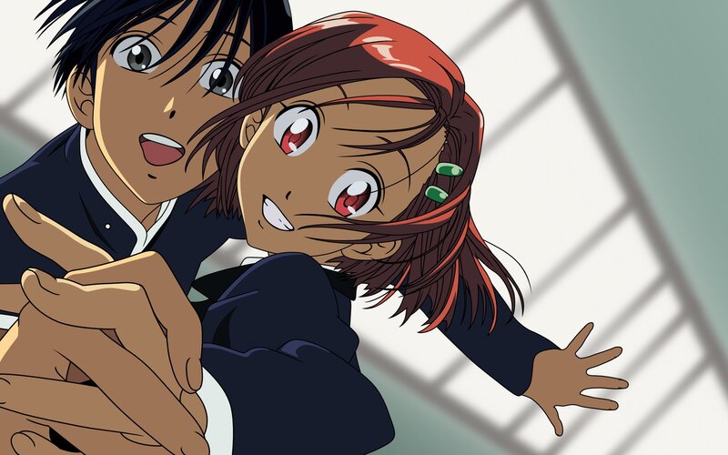 Two Anime Students — Blue, Dramatic, School Uniform