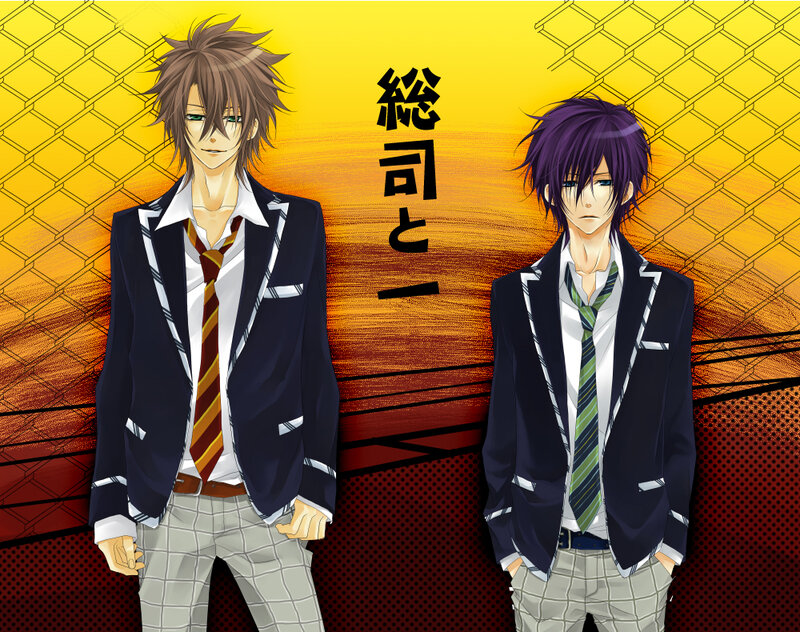 Two anime students in school uniforms
