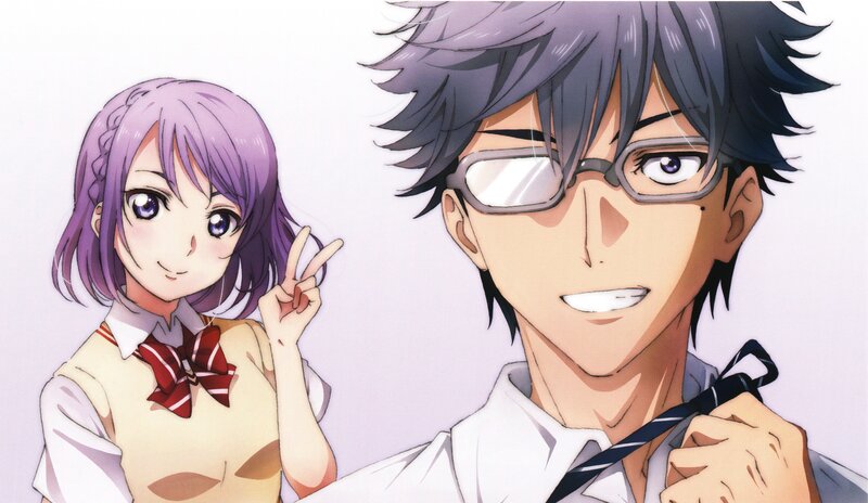 Two Anime Students — Purple, Cheerful