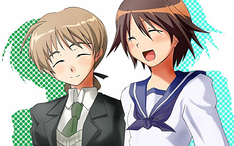 Two anime students smiling